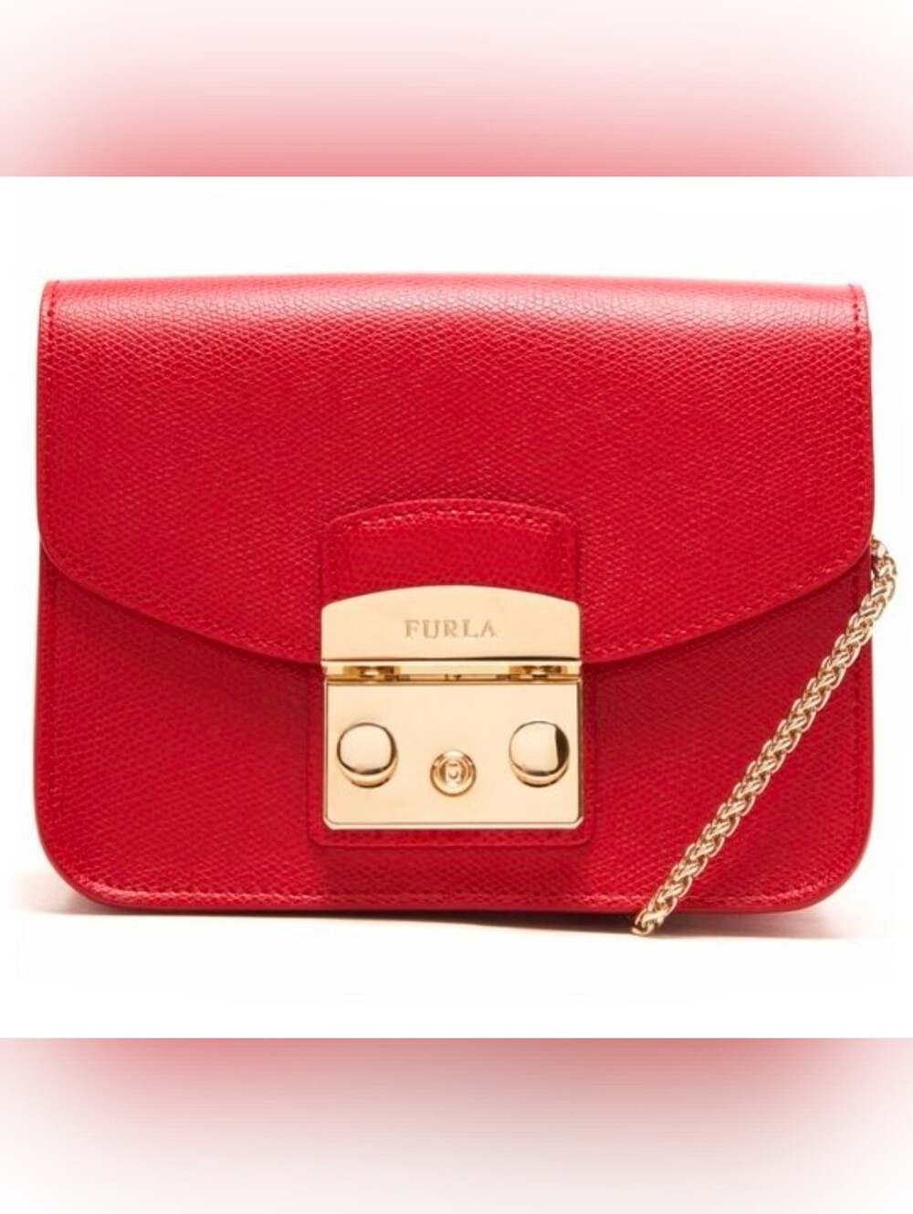 Furla Red Leather Crossbody with Gold Hardware Metropolis Mini Red Leather
